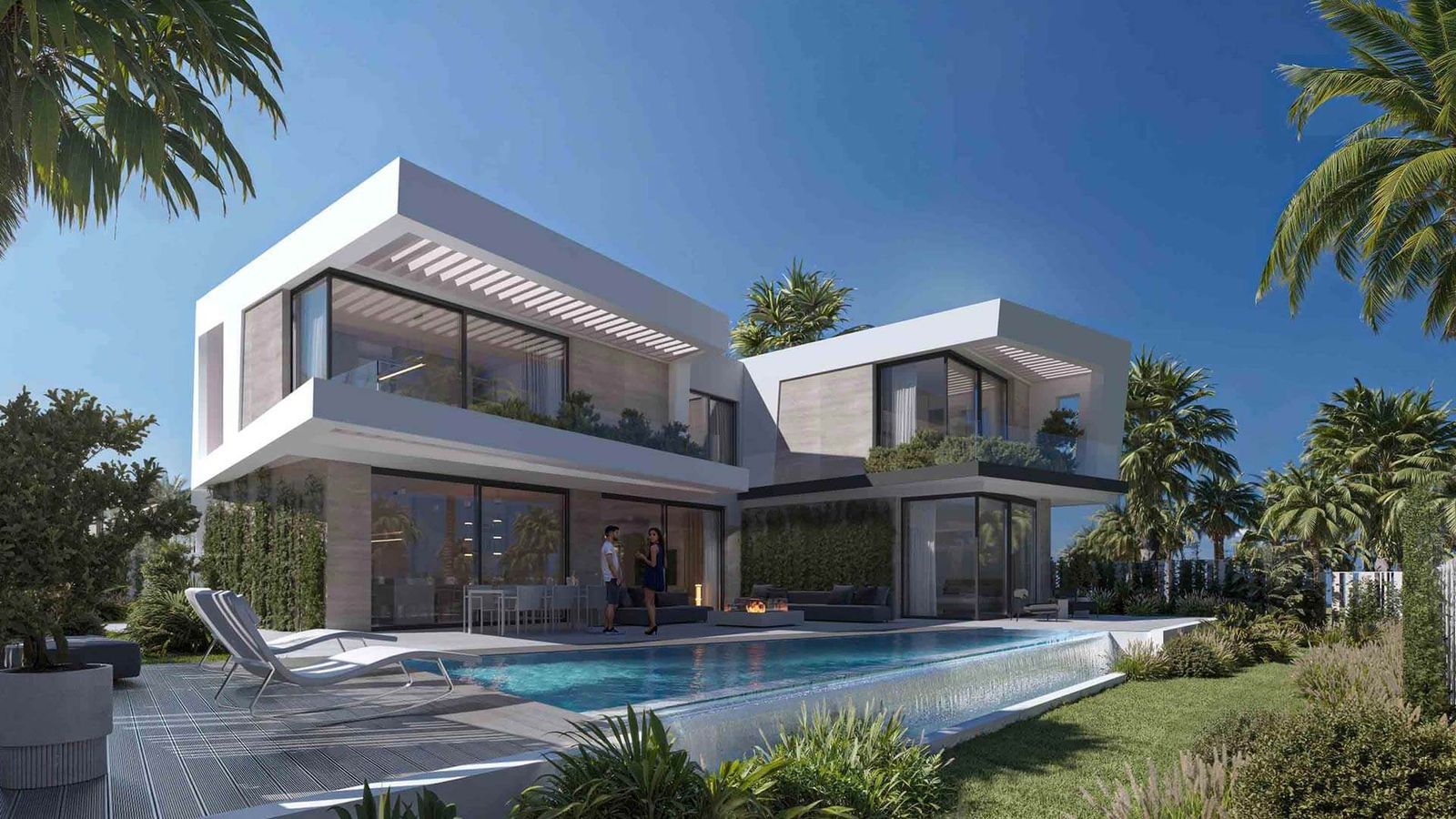 Lantana Villas: moderne villa met zwembad en tuin.