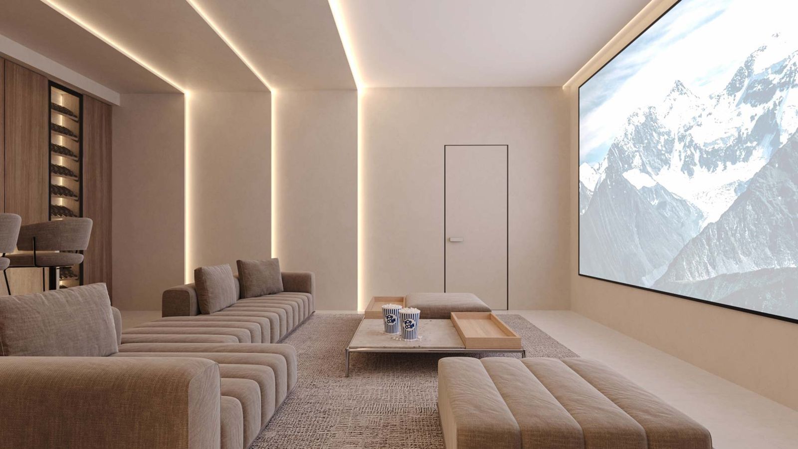 Lantana Villas: Stijlvolle media kamer met groot scherm en comfortabele bank.