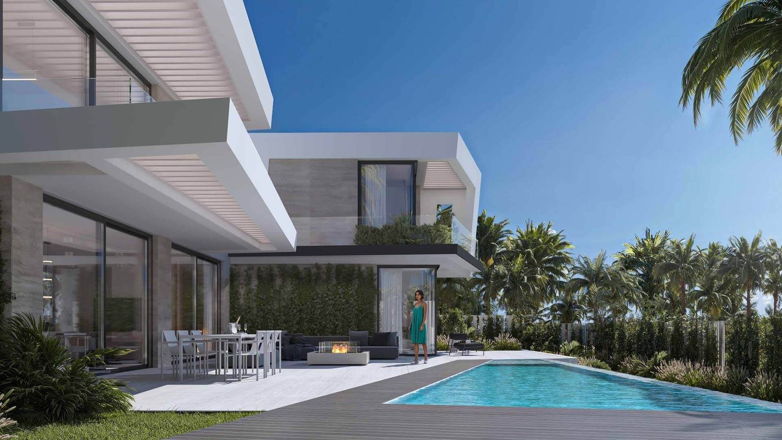 Villa moderne avec piscine et espace de vie extérieur